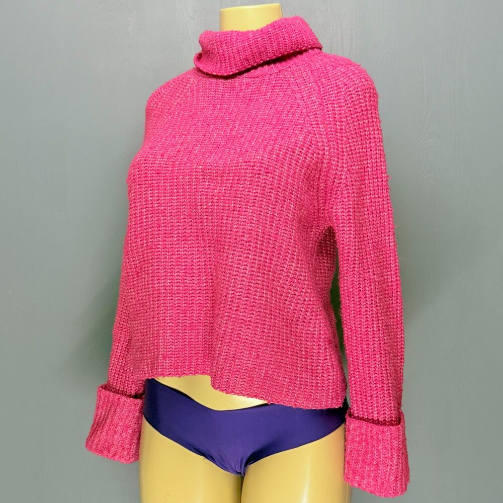 Ultra Flirt Bubblegum Pink Turtleneck Sweater | Chunky Knit Crop Top | Size XL